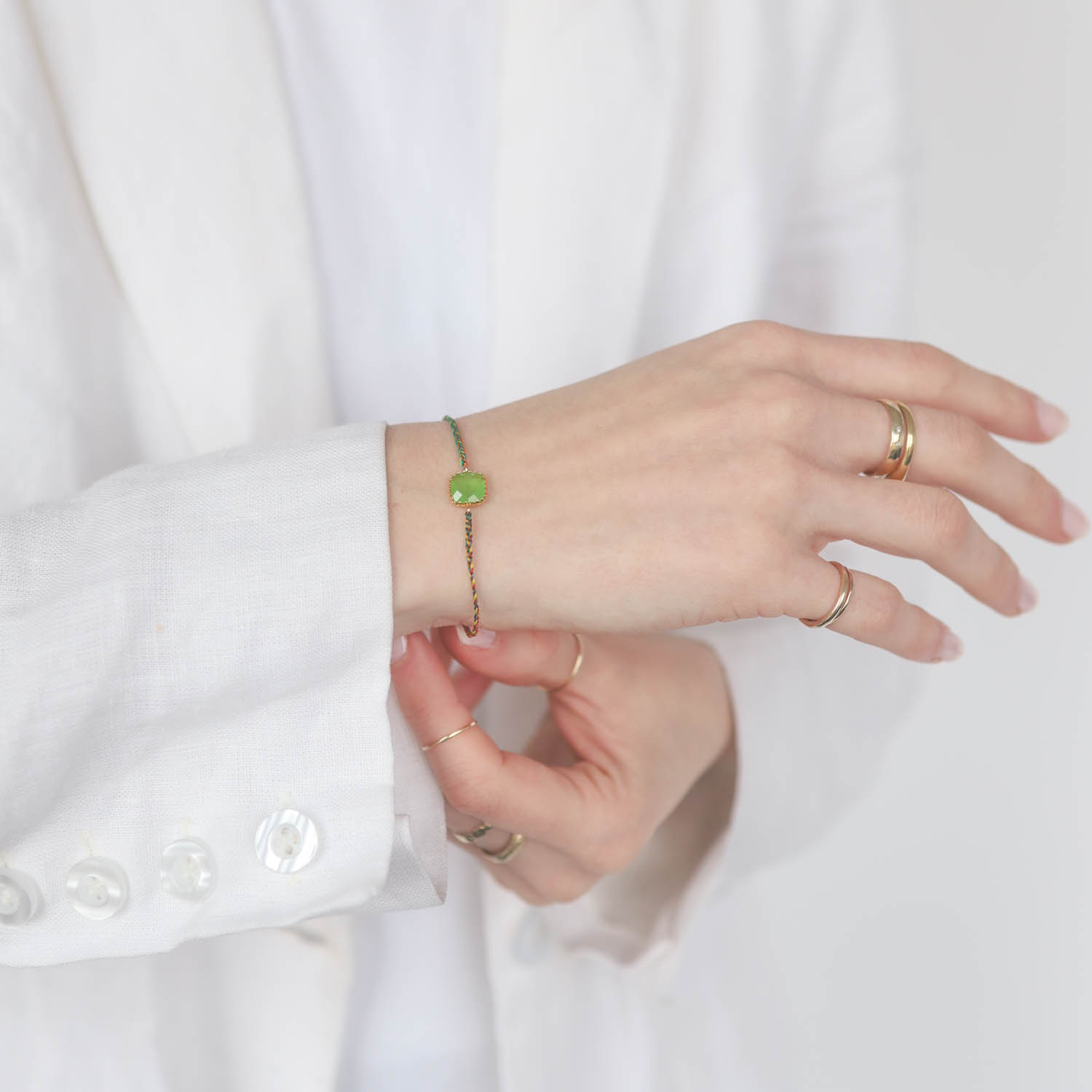 Tai: Bracelet, Apple Glass w/ Multi Colored Braided Cord, Adjustable Clasp