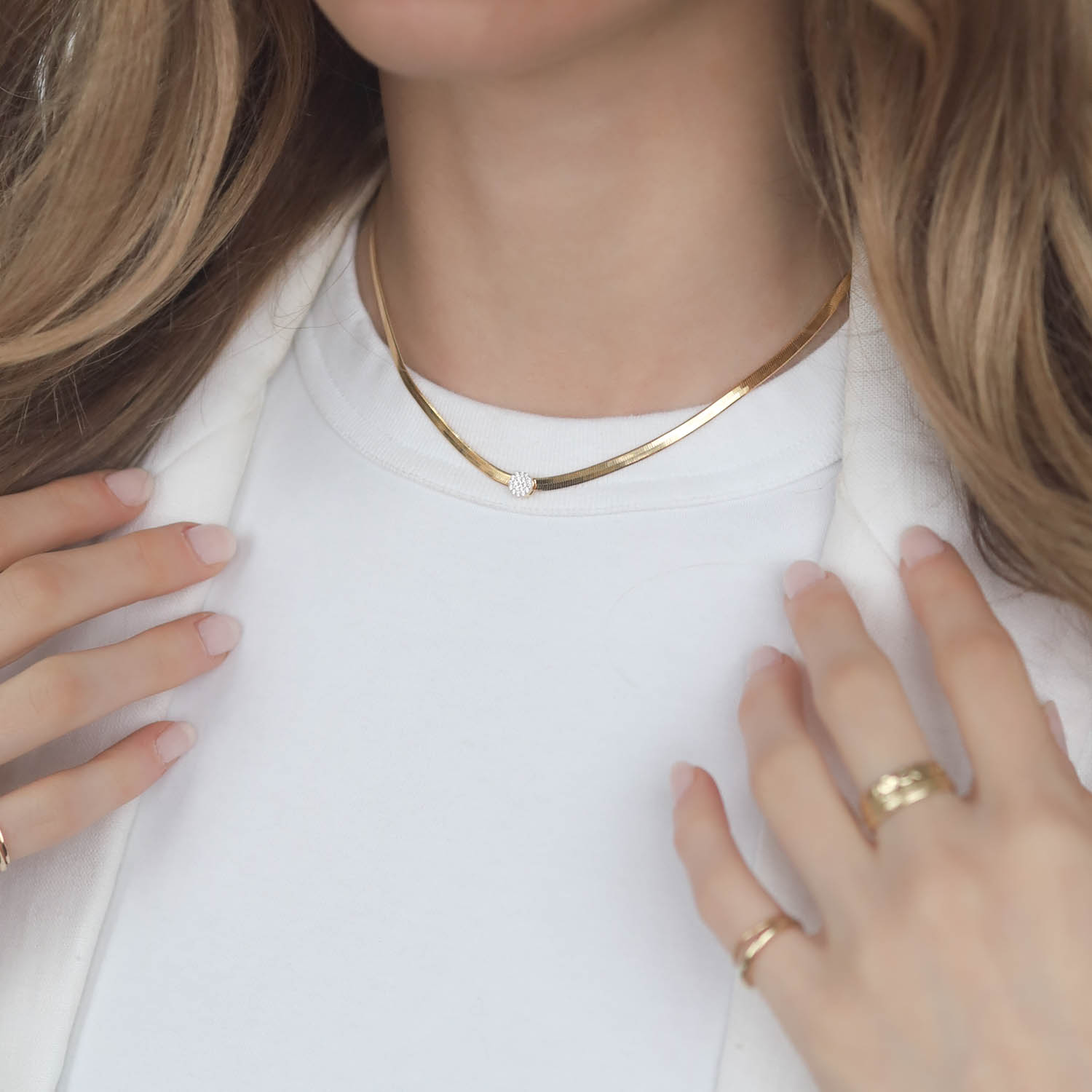 Tai: Gold Vermeil Snake Chain w/ Mini Gold CZ Slide Disc