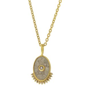 Shana Gulati:DIA Pendant necklaceSliced raw uncut diamonds, White Resin, Pave champagne diamonds, Vermeil 18K