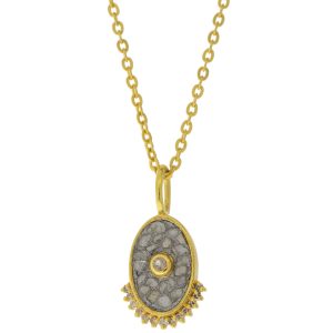 Shana Gulati:DIA Pendant necklaceSliced raw uncut diamonds, Silver Resin, Pave champagne diamonds, Vermeil 18K