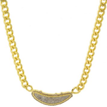 Shana Gulati:Aadi Necklace-Sliced raw uncut diamonds, White Resin, Pave champagne diamonds, Vermeil 18K gold