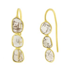 Shana Gulati: Yashwe Ear Crawlers-Sliced raw uncut diamonds, Vermeil 18K gold