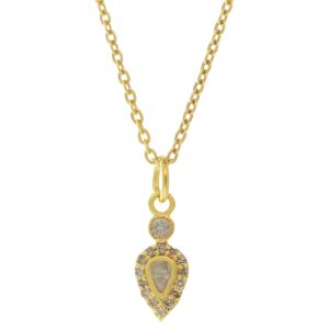 Shana Gulati: Irving Pendant-Sliced raw uncut diamonds, Labradorite, White resin, Pave champagne diamonds, Vermeil 18K gold