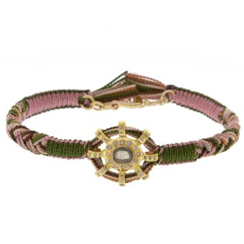 Marie Laure Chamorel: Bracelet ,Sterling Silver 925, silk and crystal, color: Khaki