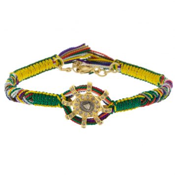 Marie Laure Chamorel: Bracelet ,Sterling Silver 925, silk and crystal, color: Green