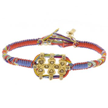 Marie Laure Chamorel: Bracelet ,Sterling Silver 925, silk and crystal, color: Gold Blue Coral