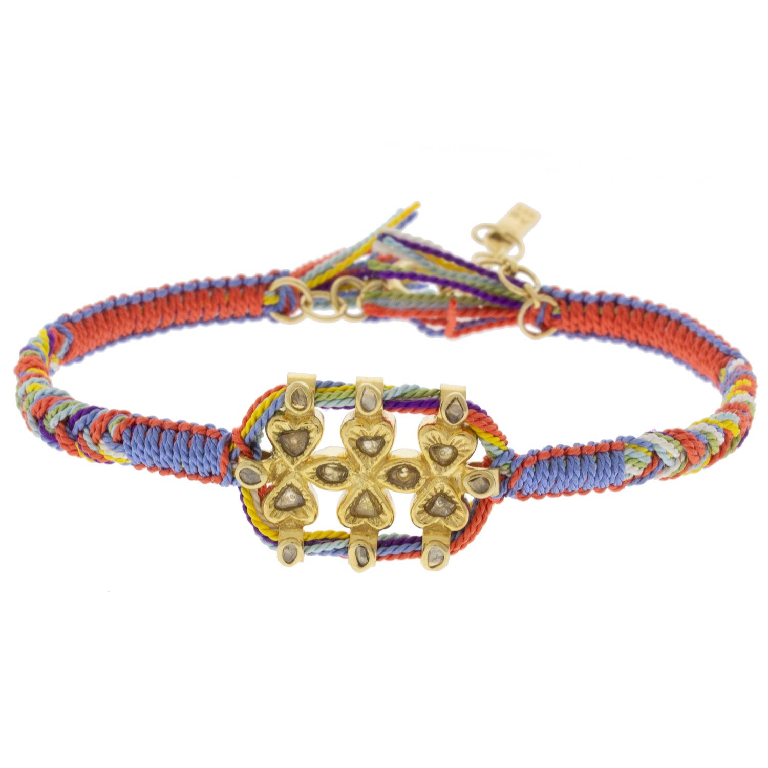Marie Laure Chamorel: Bracelet ,Sterling Silver 925, silk and crystal, color: Gold Blue Coral