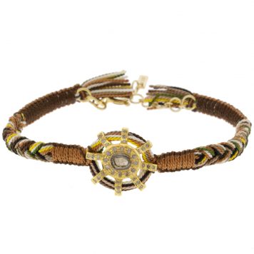 Marie Laure Chamorel: Bracelet ,Sterling Silver 925, silk and crystal, Caramel