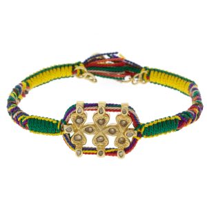 Marie Laure Chamorel:Bracelet ,Sterling Silver 925, silk and crystal,Polki diamonds,hearts and mini drops Gold,Green,Yellow