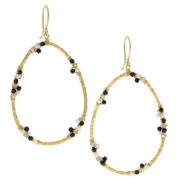 Dana Kellin: Earrings, JET Mix, Gold Fill, Large Open Teardrop w/ Bead Clusters