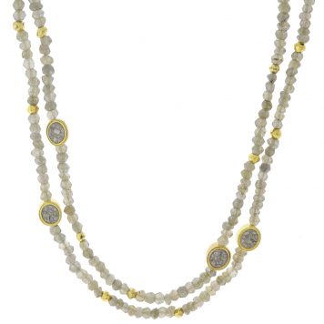 Shana Gulati: Indore Necklace - White Labradorite Beads, Silver Resin, Vermeil 18k