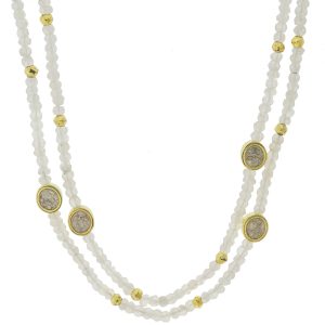 Shana Gulati: Indore Necklace - Moonstone Beads, White Resin, Vermeil 18k