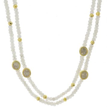 Shana Gulati: Indore Necklace - Moonstone Beads, White Resin, Vermeil 18k