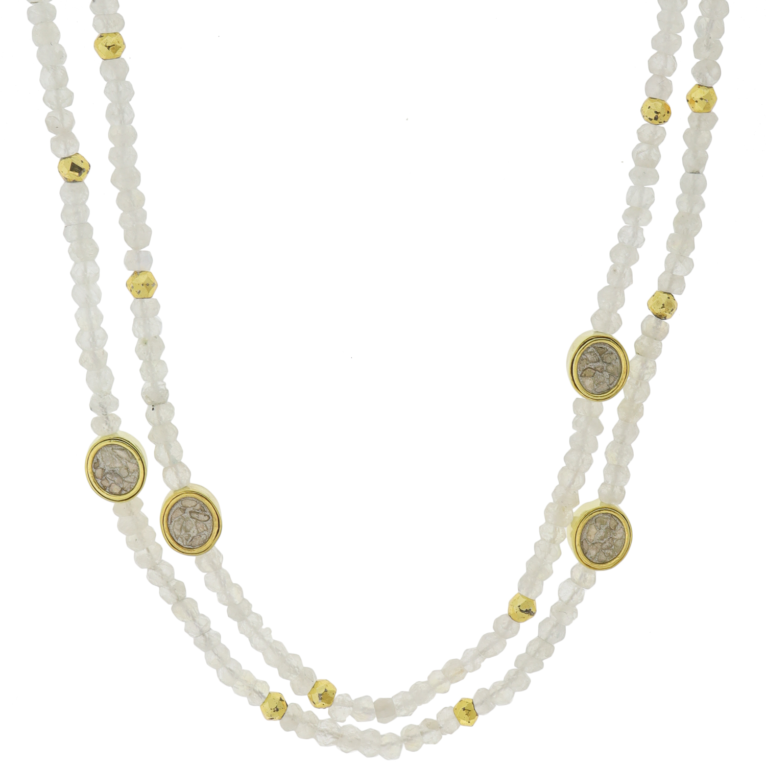 Shana Gulati: Indore Necklace - Moonstone Beads, White Resin, Vermeil 18k