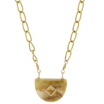 Robindira Unsworth: Fashion Necklace, 14k vermeil, Rutilated Quartz semi-circle w Citrine, 18" chunky chain