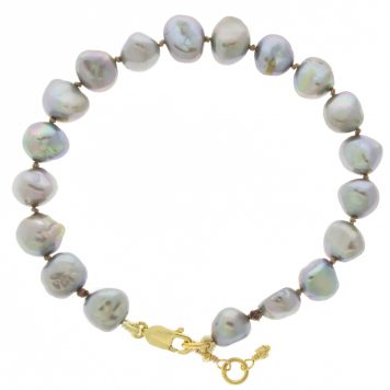 Robindira Unsworth: Fashion Bracelet, 14k gold vermeil, Freshwater Pearl, silk cord, 7.25"-7.75"