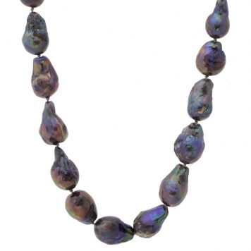 Robindira Unsworth: Fashion Necklace, 14k gold vermeil, Brown/Purple Freshwater Pearl, silk cord, 15"-17"