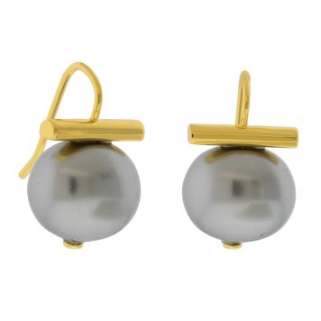 Catherine Canino: Medium Pebble Earrings w/ Polished 14K Over Brass,Dark Grey
