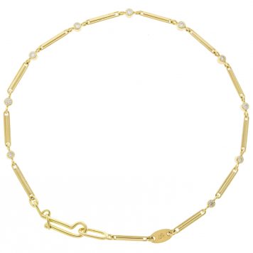 Tura Sugden: 18k YG Trombone Link Bracelet w/ Diamonds, 7 1/2"