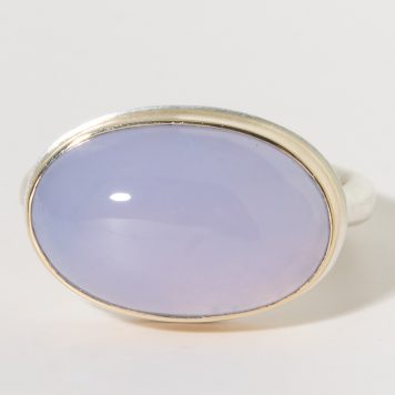 Jamie Joseph:Sterling & 14K Gold Ring w/ Oval Smooth NATURAL BLUE CHALCEDONY on Egyptian Band