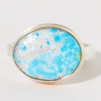 Jamie Joseph:Sterling & 14K Gold Ring w/Asymmetrical SONORAN BLUE TURQUOISE on X Band