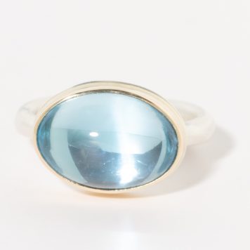Jamie Joseph:Sterling & 14K Gold Ring w/ Oval Smooth SKY BLUE TOPAZ on Egyptian Band