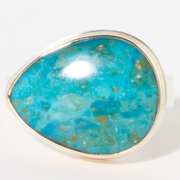 Jamie Joseph:Sterling & 14K Gold Ring w/ Smooth Tear Drop PERUVIAN OPAL on Y Band