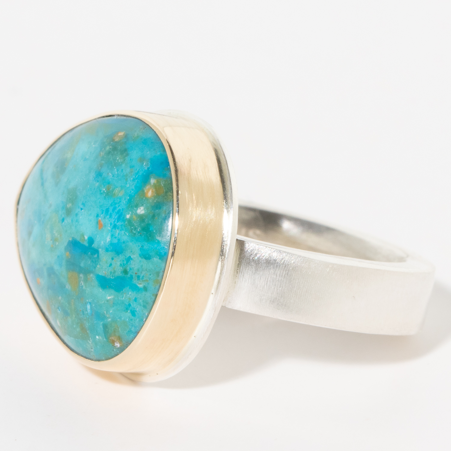 Jamie Joseph:Sterling & 14K Gold Ring w/ Smooth Tear Drop PERUVIAN OPAL on Y Band