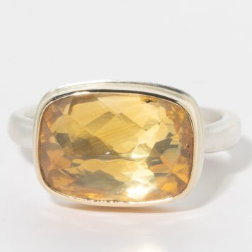 Jamie Joseph:Sterling & 14K Gold Ring w/ Inverted Rectangular CITRINE on Middle Organic Band
