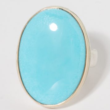 Jamie Joseph:Sterling & 14K Gold Ring w/ Vertical Oval Smooth SLEEPING BEAUTY TURQUOISE on Groovy Band