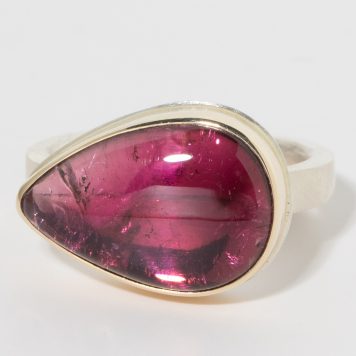 Jamie Joseph:Sterling & 14K Gold Ring w/ Teardrop Smooth PINK TOURMALINE on X Band