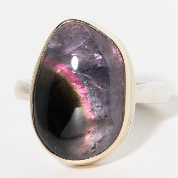 Jamie Joseph:Sterling & 14K Gold Ring w/ Vertical Asymmetrical Smooth BITOURMALINE on Middle Organic Band