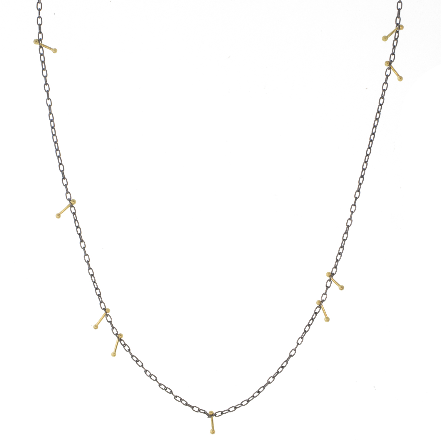 Sarah McGuire:Pinned necklace,18k Pins/ox chain,17"