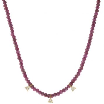 Margaret Solow: Beaded Necklace, 18k, Ruby w/ Three Diamonds