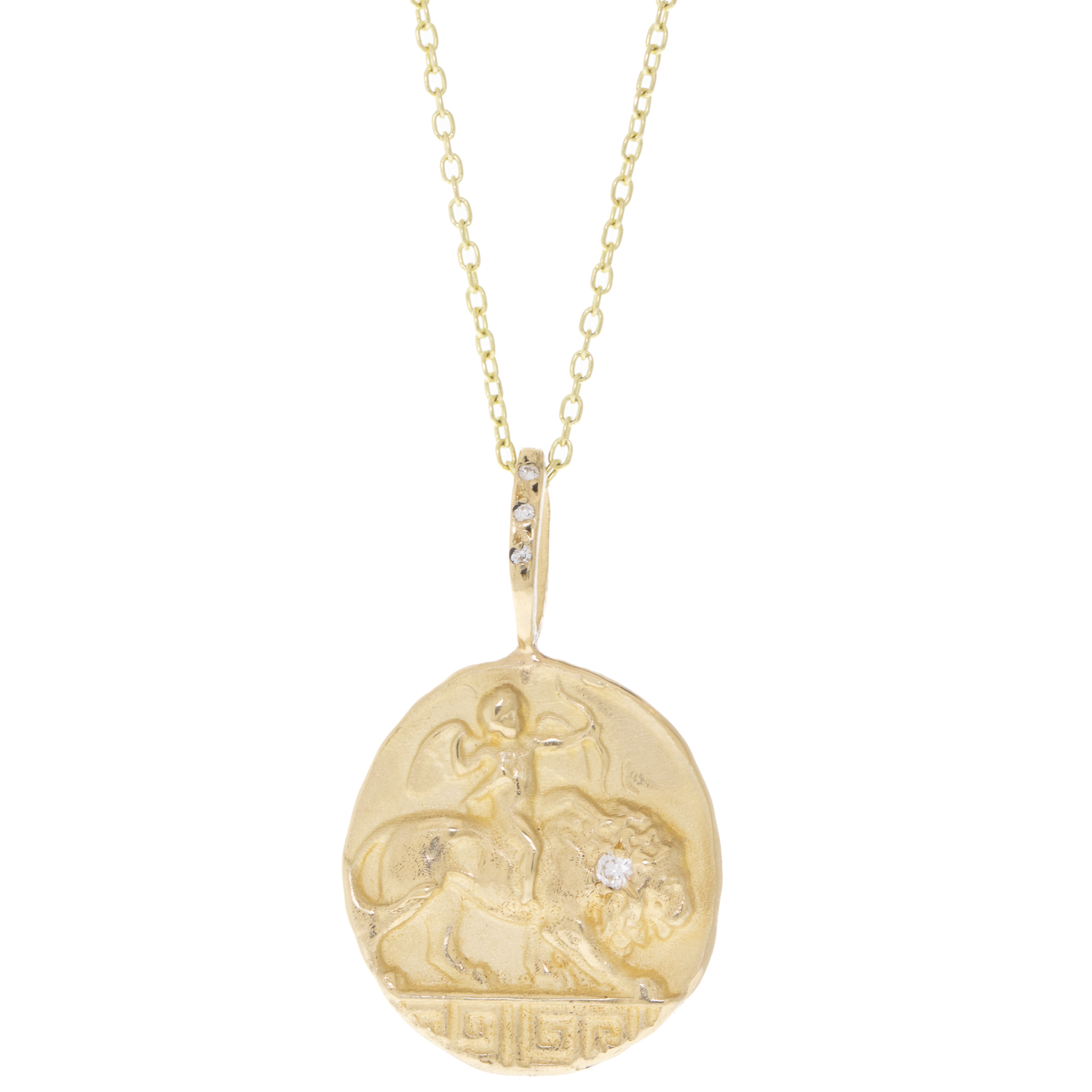 Robin Haley: Artifact Necklace, "Vision" /Lion, 14k, Gold/Diam Bail, 16-18" .03 tcw