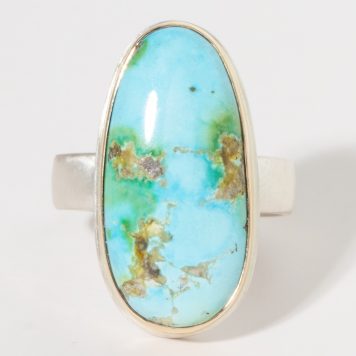 Jamie Joseph:Sterling & 14K Gold Ring w/ Vertical Asymmetrical SONORAN MOUNTAIN TURQUOISE on Comfort Band