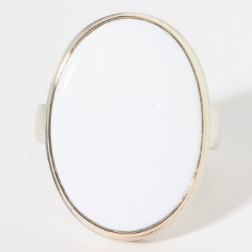 Jamie Joseph:Sterling & 14K Gold Ring w/ Smooth Oval Vertical WHITE BUFFALO TURQUOISE on Comfort Band