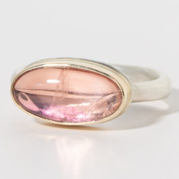 Jamie Joseph:Sterling & 14K Gold Ring w/ Small Oval Smooth PINK TOURMALINE on Egyptian Band