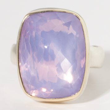 Jamie Joseph:Sterling & 14K Gold Ring w/ Vertical Rectangular LAVENDER AMETHYST on Groovy Band