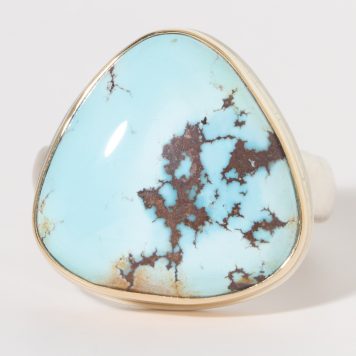 Jamie Joseph:Sterling & 14K Gold Ring w/ Vertical Asymmetrical Smooth KAZAKHSTANI TURQUOISE on Groovy Band