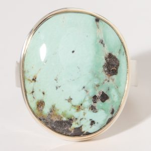 Jamie Joseph:Sterling & 14K Gold Ring w/ Smooth Vertical VARISITE on Heavy Live Edge Band