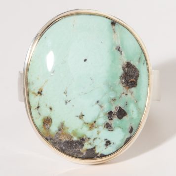 Jamie Joseph:Sterling & 14K Gold Ring w/ Smooth Vertical VARISITE on Heavy Live Edge Band