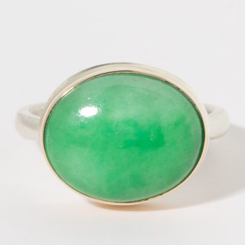 Jamie Joseph:Sterling & 14K Gold Ring w/ Oval Smooth BURMESE JADEITE on Middle Organic Band