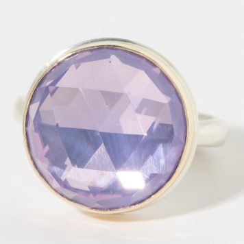 Jamie Joseph:Sterling & 14K Gold Ring w/ Small Round Rose Cut LAVENDER AMYTHYST on Middle Organic Band