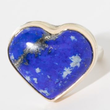 Jamie Joseph:Sterling & 14K Gold Ring w/ Smooth Heart Shape LAPIS on Middle Organic Band