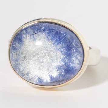 Jamie Joseph:Sterling & 14K Gold Ring w/ Smooth Oval DUMORTIERITE QUARTZ on Soft Live Edge Band