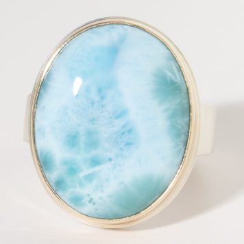 Jamie Joseph:Sterling & 14K Gold Ring w/ Smooth, Oval Vertical LARIMAR on Taper Y Band