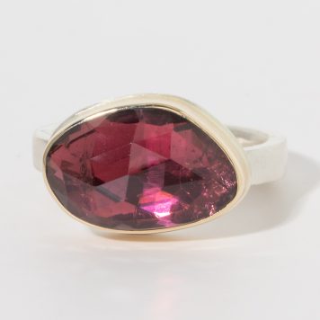 Jamie Joseph:Sterling & 14K Gold Ring w/Asymmetrical Random Faceted Pink Tourmaline on Comfort X Band