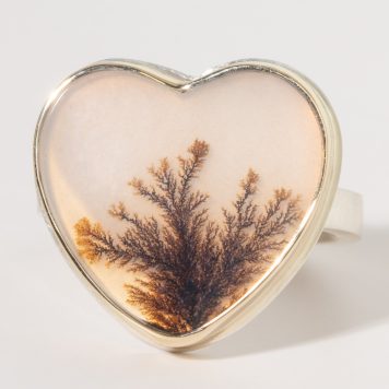 Jamie Joseph:Sterling & 14K Gold Ring w/ Heart DENDRITIC AGATE on X Band