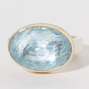 Jamie Joseph:Sterling & 14K Gold Ring w/ Oval Inverted AQUAMARINE on Comfort Y Band